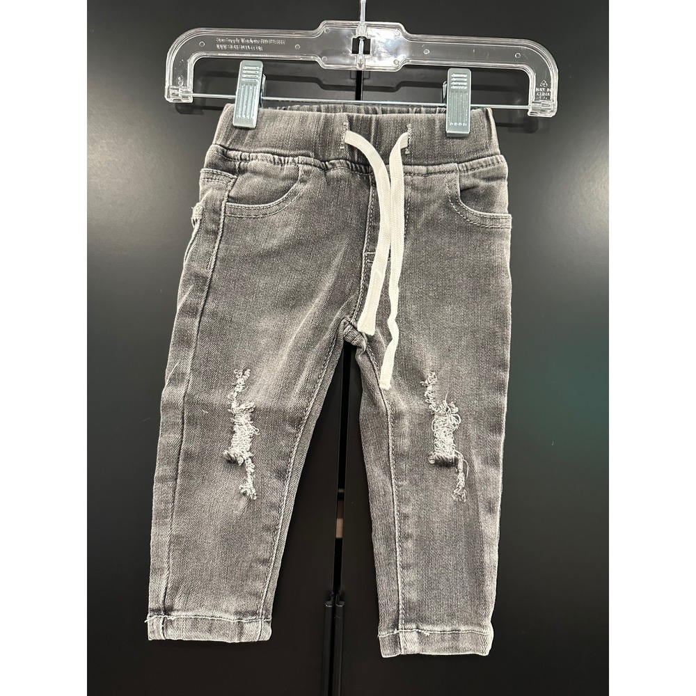 Little Bipsy Grey Distressed Denim Joggers Elastic Waist Jeans 3-6M NWT